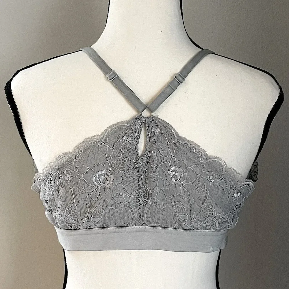 NWOT! Express, Medium Gray, Padded, Adjustable, Racerback, Lace Bralette. Large.